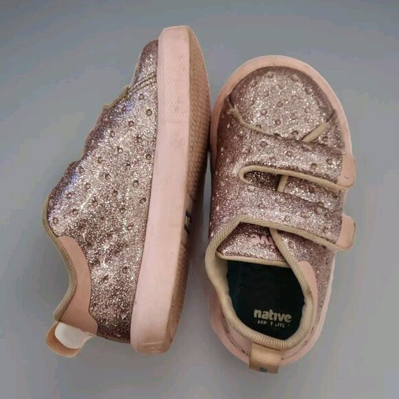 NATIVE Kids Monaco‎ Glitter Snap Sneakers Toddler Girls Pink Glitter Size 8c - Picture 1 of 8